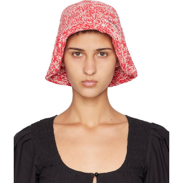 GANNI Red & White Crochet Bucket Hat - 135 Egret - M-L