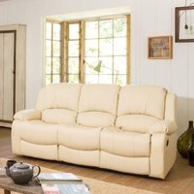Glendale 3 Seater Cream Bonded Leather Manual Recliner Sofa - Artemis Home
