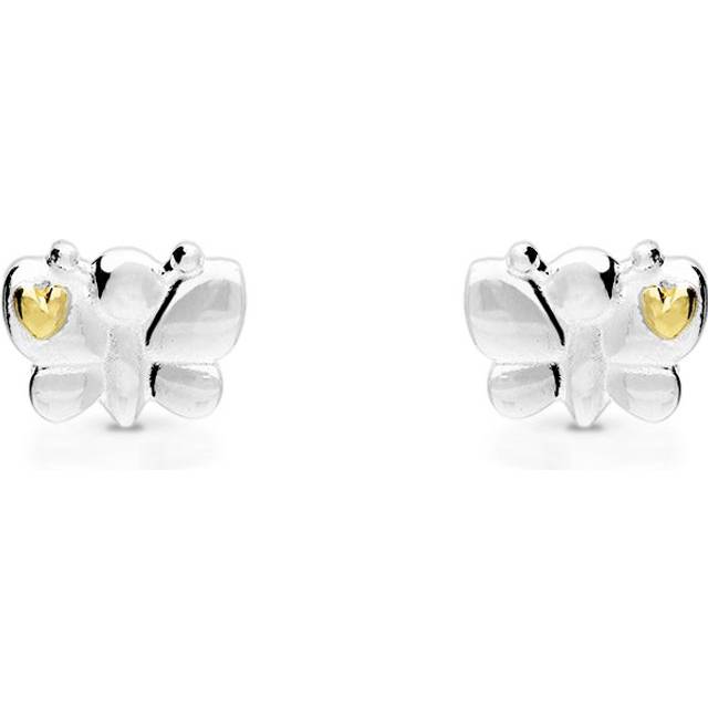 John Greed Signature Children's Silver & Gold Plated Heart Butterfly Stud Earrings For Women - gold/silver
