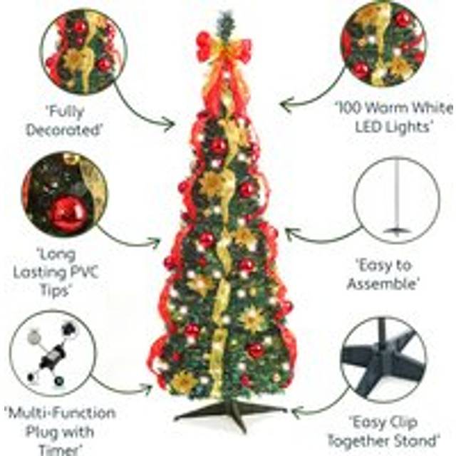 Best Artificial Pop-up 6ft Pre-Decorated Pre-Lit Christmas Trees - Red/Gold