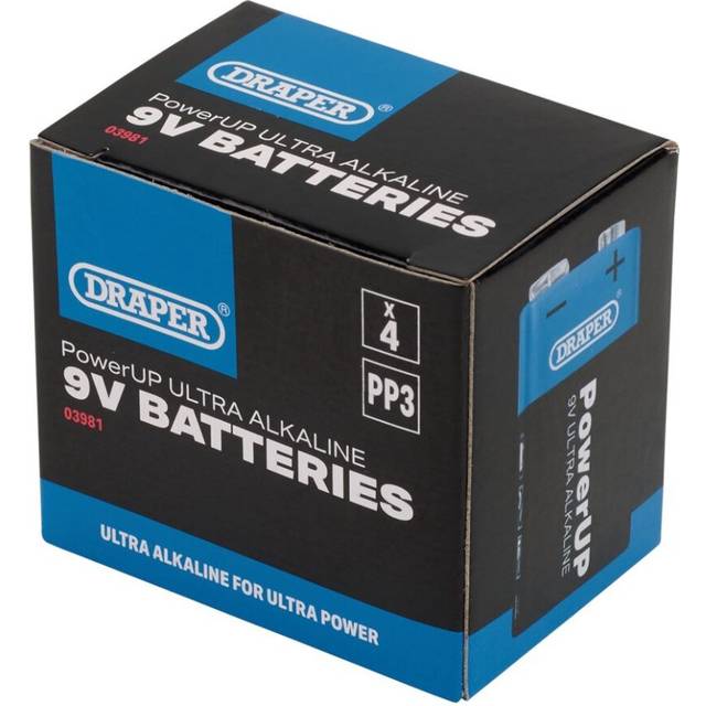 Draper 03981 PowerUP Ultra Alkaline 9V Batteries (Pack of 4)