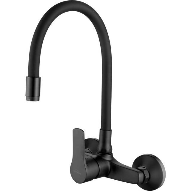 Invena - Black Wall Mounted Kitchen Tap Elastic Spout Faucet Single Lever Water Mixer