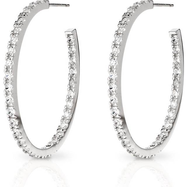 John Greed Signature Silver CZ Front & Back Oval Hoop Earrings For Women - silver