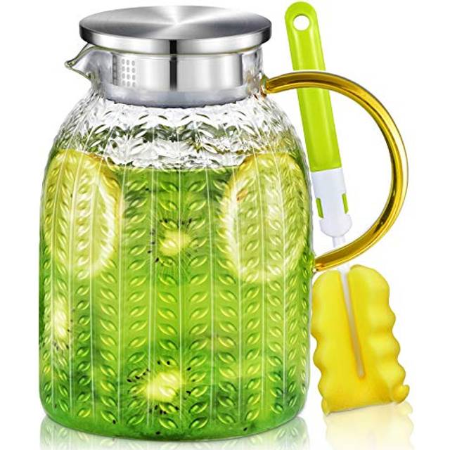 Water Jug, 1.8 L Glass Water Jug, Glass Jug Water Jugs with Lids, Heat Resistant Pitcher Water Carafe, Glass Milk Jug Juice Jugs with Lid for Fridge,
