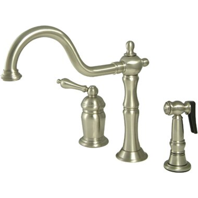 "Elements of Design Nuvo ES1818ALBS Elements Of Design New Orleans Single Handle Widespread Kitchen Faucet With Brass Sprayer  9- 5/8""""""""  Satin Nickel"