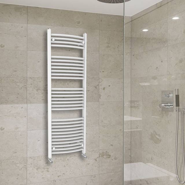 (1500x600mm) Warmehaus Curved Heated Towel Rail Central Heating for Bathroom Kitchen Radiator Ladder White