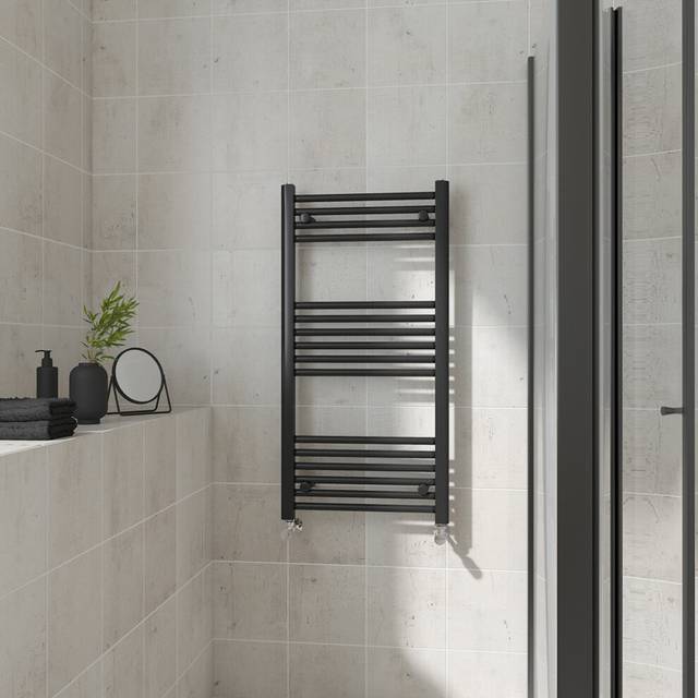 (Straight, 1000x500mm) Warmehaus Heated Towel Rail Black Bathroom Ladder Style Radiator Central Heating