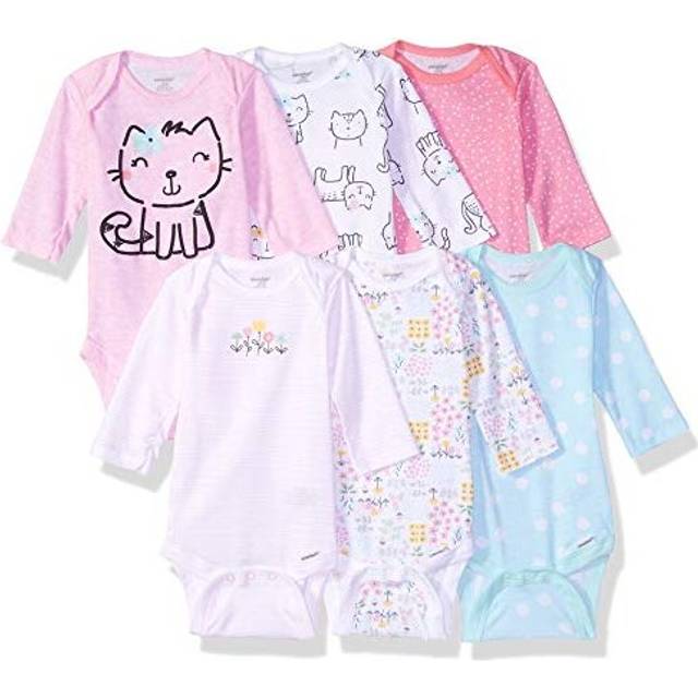 Onesies Brand Baby Girls 6-Pack Long Sleeve Bodysuits  Cats  6-9 Months