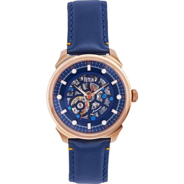 Weston Automatic Skeletonized Leather-Band Watch - Rose Gold/Blue - One Size