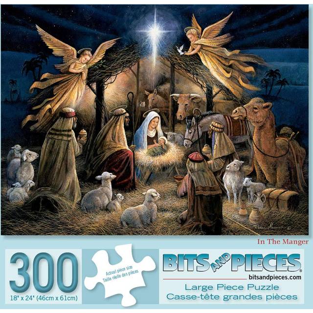 - 300 Piece Jigsaw Puzzle for Adults - In The Manger - 300 pc Religious Jigsaws by Artist Ruane Manning