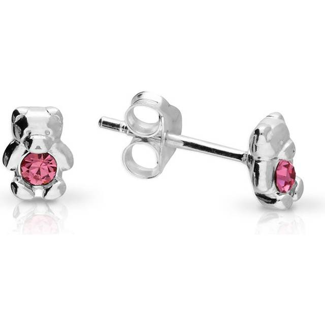 John Greed Signature Children's Silver October Birthstone Crystal Bear Stud Earrings For Women - silver