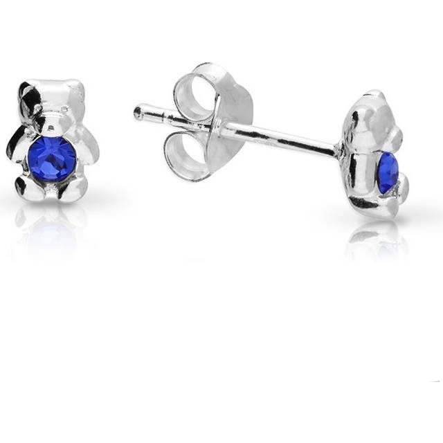 John Greed Signature Children's Silver September Birthstone Crystal Bear Stud Earrings For Women - silver