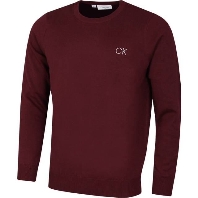 (L, Burgundy) Calvin Klein Mens 2021 Round Neck Tour Durable Soft Touch Comfort Golf Sweater