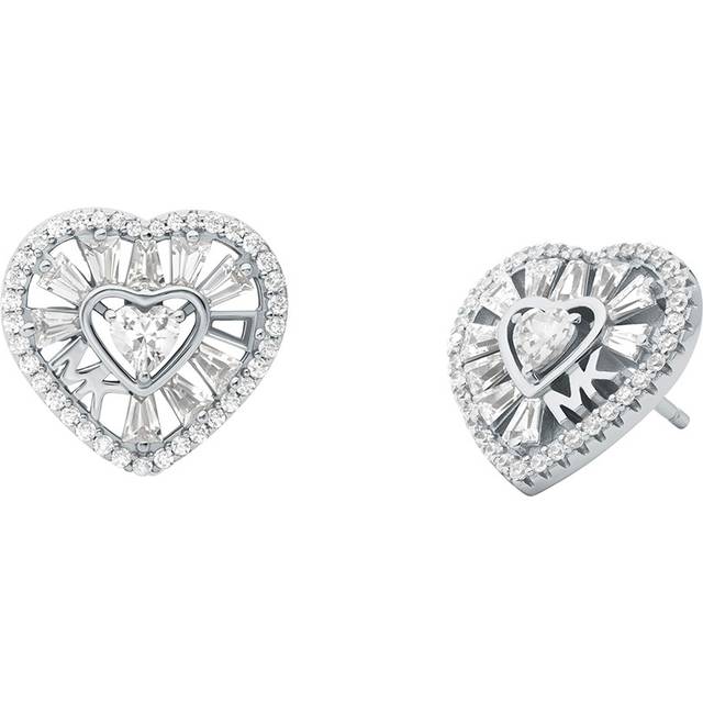 Michael Kors Love Sterling Silver Tapered Baguette Heart Stud Earrings