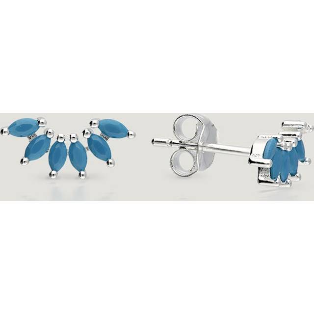 John Greed CANDY Sky Silver Turquoise Fanned Petal Climber Earrings For Women - blue/silver