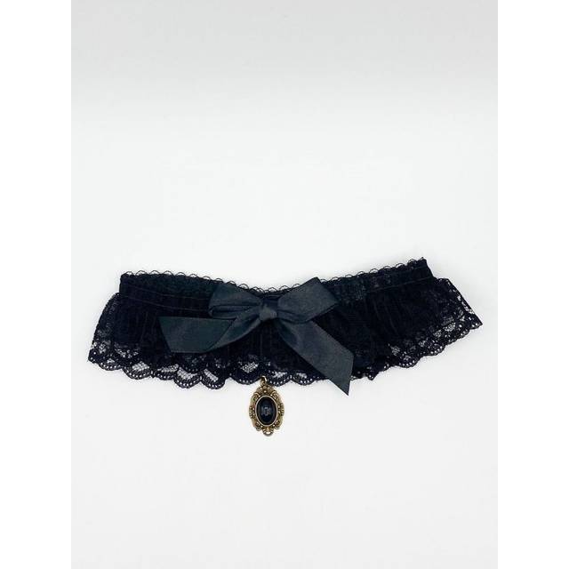 SVNX Womens Lace Choker Necklace With Satin Bow - Black - One Size