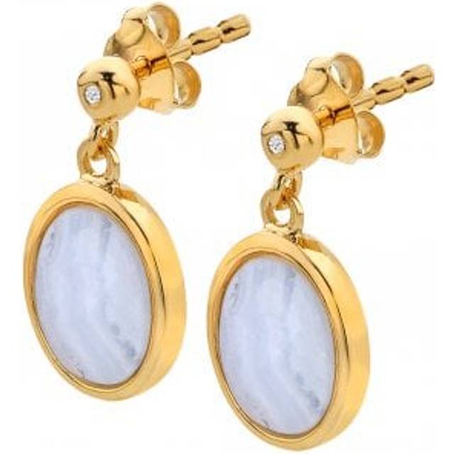 Horizontal Oval Blue Lace Agate Earrings DE776