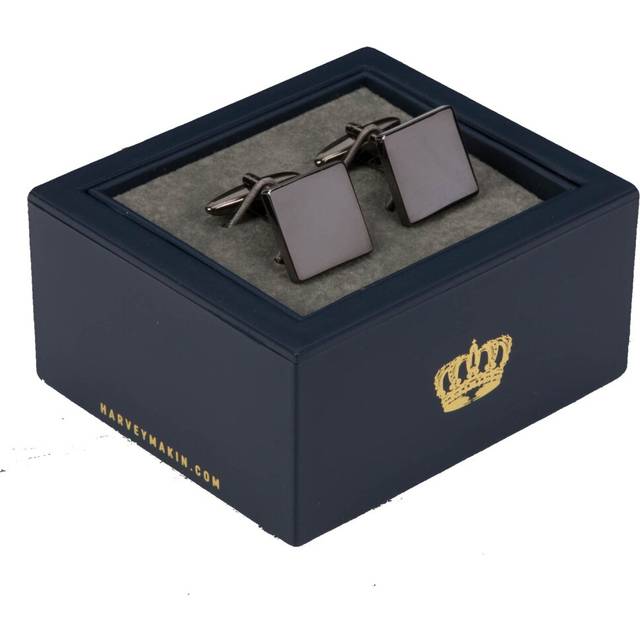 Metal Plated Engravable Square Cufflink Pair Modern Men's Harvey Makin Gift Box