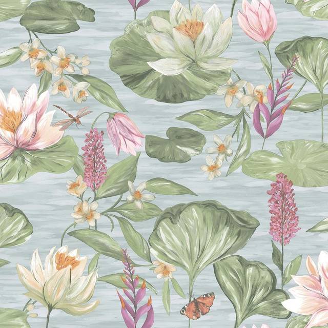 Holden Lily Pad Blue Wallpaper - Holden Décor - Multi - 0.1 x 53 x 1000cm
