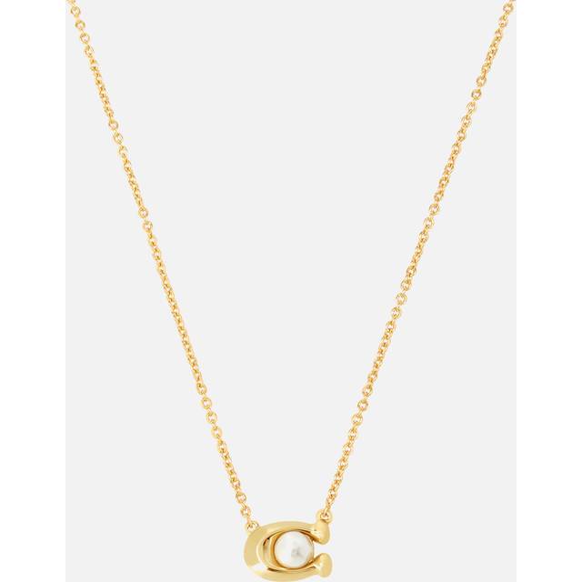 Coach Pearl Signature Gold-Tone Pendant Necklace