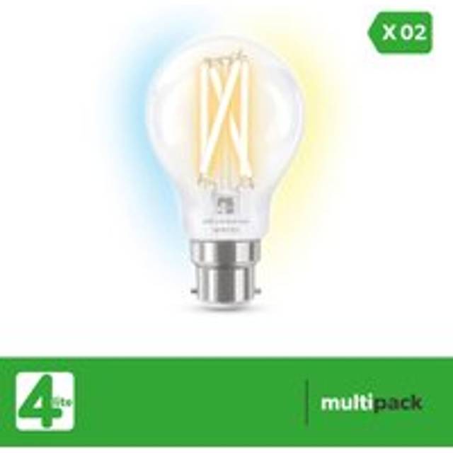 4Lite Smart Connected By Wiz A60 B22 Filament Bulb Clear Twin Pack, Clear