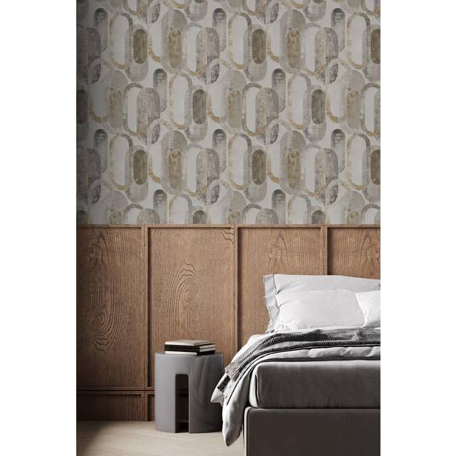 SUBLIME OVAL SHAPES SAND GOLD WALLPAPER, Grey