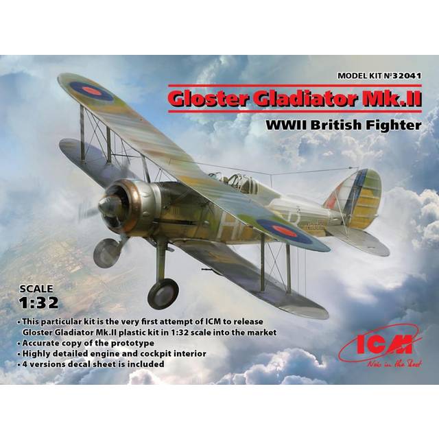 ICM 32041 Gloster Gladiator Mk.II WWII Fighter 1:32 Plastic Model Aircraft Kit