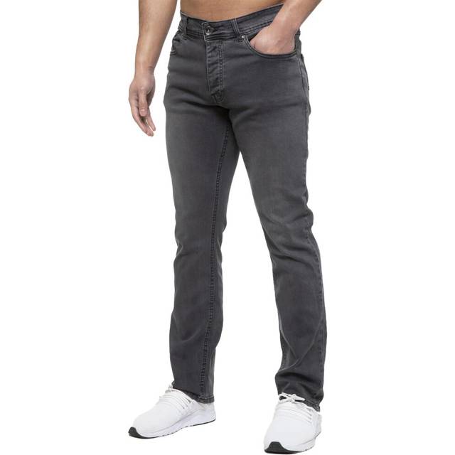 Enzo Mens Straight Fit Stretch Denim Jeans - Grey Cotton - Size 30W/30L