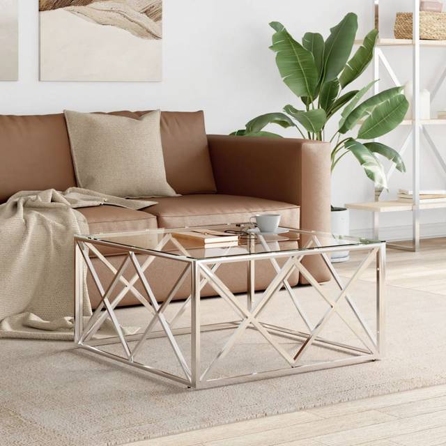 vidaXL Coffee Table 80x80x40 cm Stainless Steel and Glass - Silver