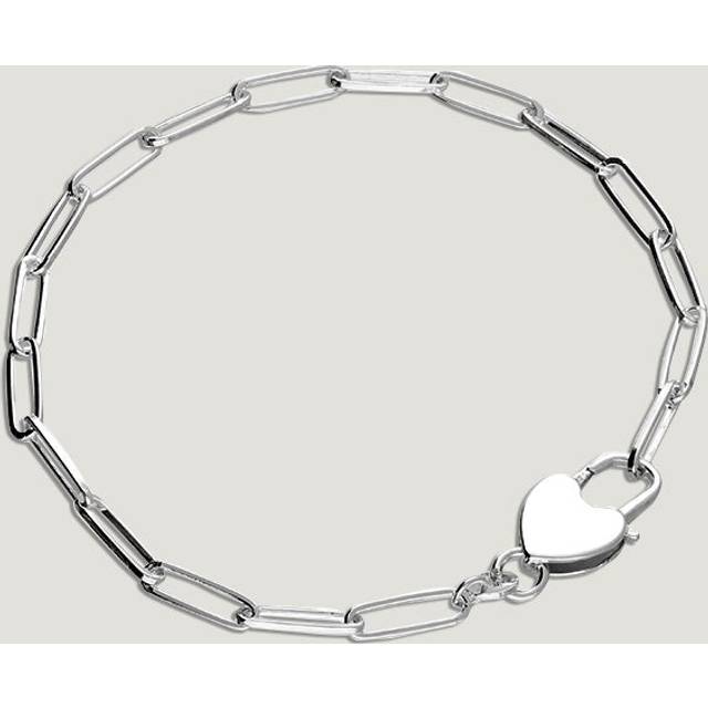 John Greed CANDY Love Silver Heart Padlock Paper Clip Chain Bracelet For Women - silver