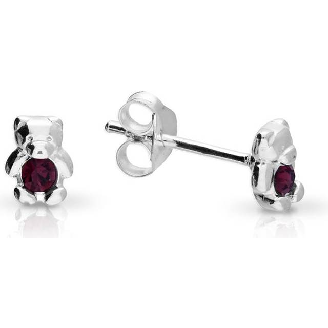 John Greed Signature Children's Silver February Birthstone Crystal Bear Stud Earrings For Women - silver