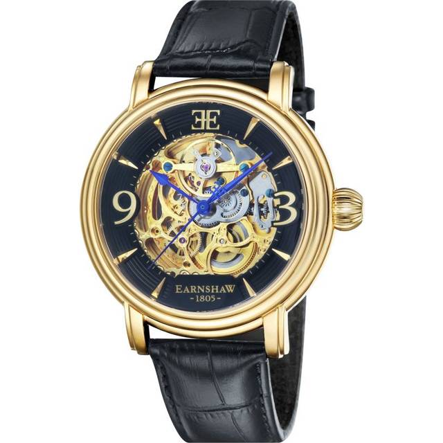Thomas Earnshaw longcase herr automatisk klocka med svart urtavla analog display med svart läderrem ES-8011-03