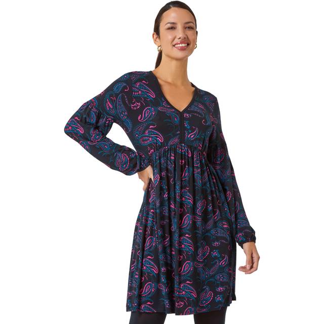 Paisley Print Stretch Jersey Dress - Black - Size 20 - Roman