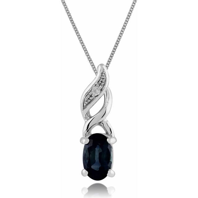 Classic Oval Sapphire & Diamond Pendant in 9ct White Gold