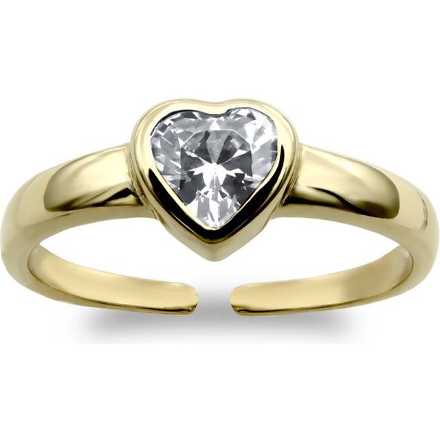 Jewelco London Ladies Solid 9ct Yellow Gold White Heart Cubic Zirconia Solitaire Love Heart Toe Ring - JTR017
