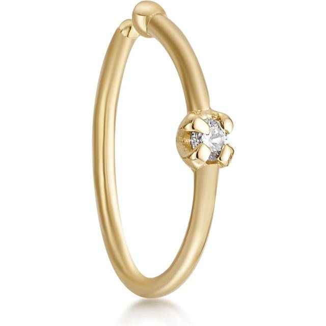 22 Gauge Open Hoop Nose Ring for Women I .01 Carat Diamond Nose Ring for Her I 14k Yellow Gold Nose Ring I 1.3mm Unisex Stud Hypoallergenic Nostril Pi