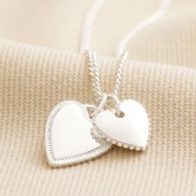 Textured Double Heart Necklace in Silver - silver - one size