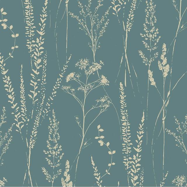 Grandeco Halm Grass and Flower Sprigs Blown Vinyl Green Wallpaper - 53 x 1005cm