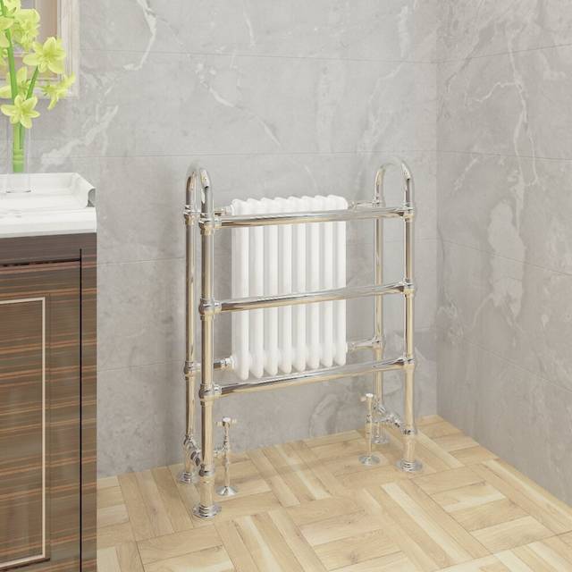 WarmeHaus Traditional Victorian 904x674mm Heated Towel Rail Bathroom Radiator Chrome & White