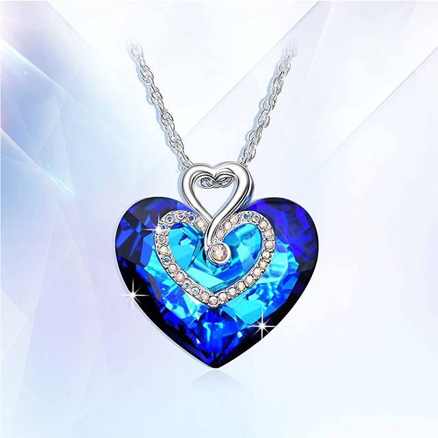 Everlasting Love Ocean Blue Heart Necklace  Sapphire Crystal Pendant