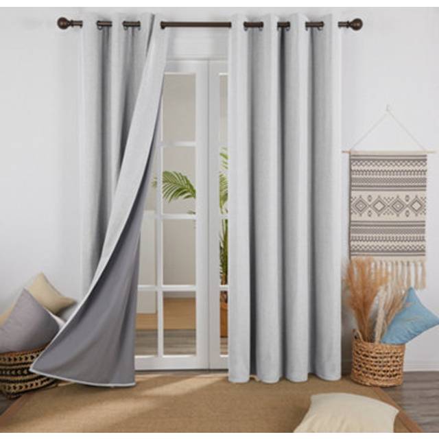 Deconovo Linen Look Full Blackout Curtains Eyelet Thermal Insulated Bedroom Curtains with Coating Back Layer for Nursery 52 x 72 Inch Light Grey