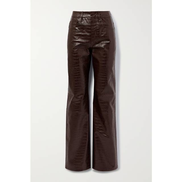 The Frankie Shop - Bonnie Croc-effect Faux Leather Straight-leg Pants - Brown - large