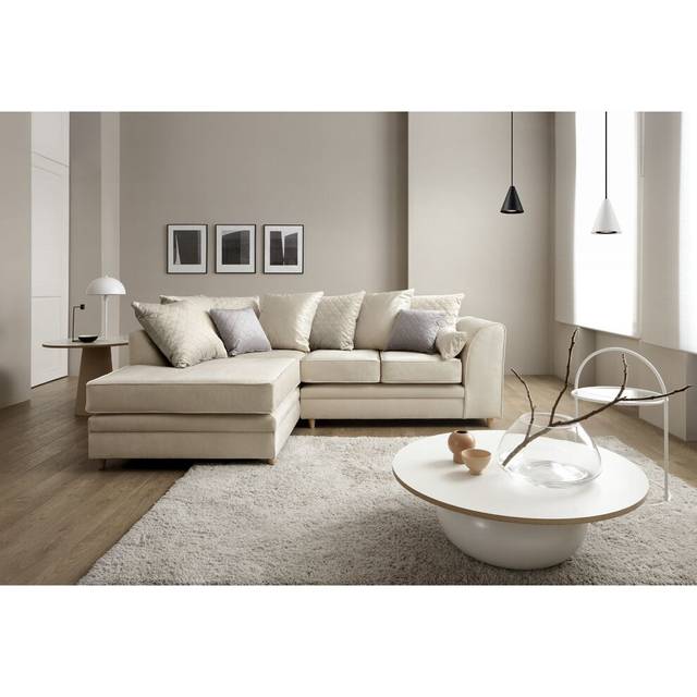 Abakus Direct Chicago Velvet Left Facing Corner Sofa In Cream - One Size