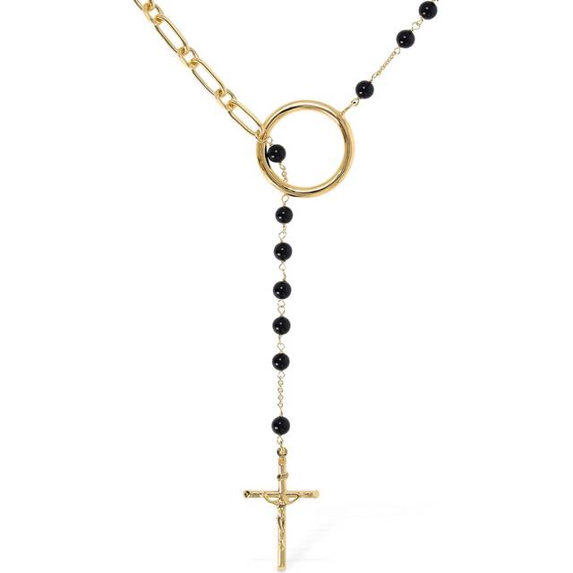 Sphere & Cross Pendant Long Necklace - black (01)