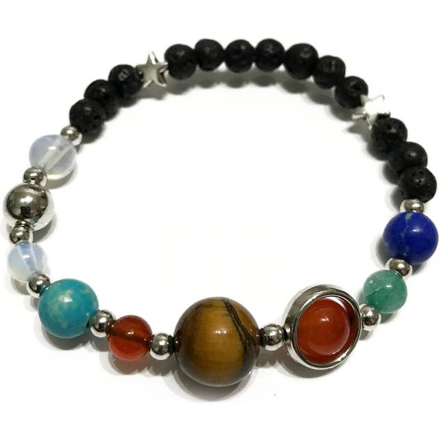 Lava Stone Bracelet - Silver Solar System - Multicoloured