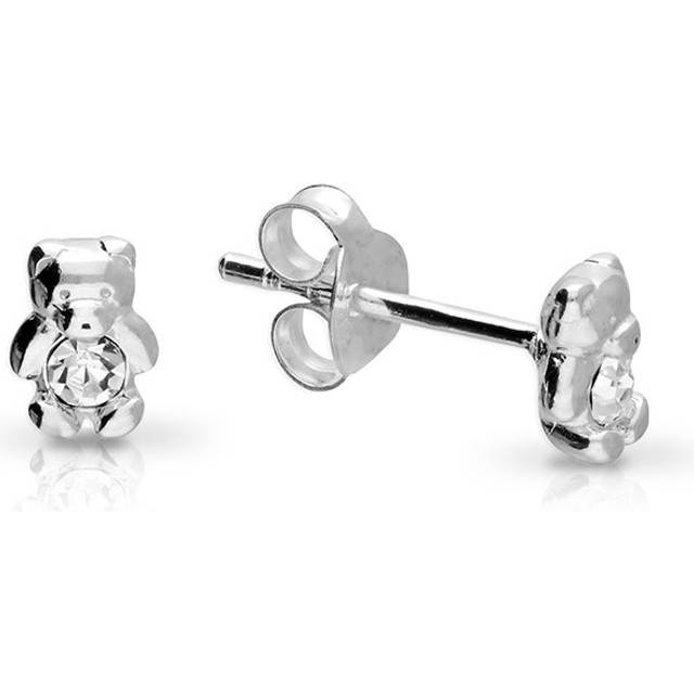 John Greed Signature Children's Silver April Birthstone Crystal Bear Stud Earrings For Women - silver