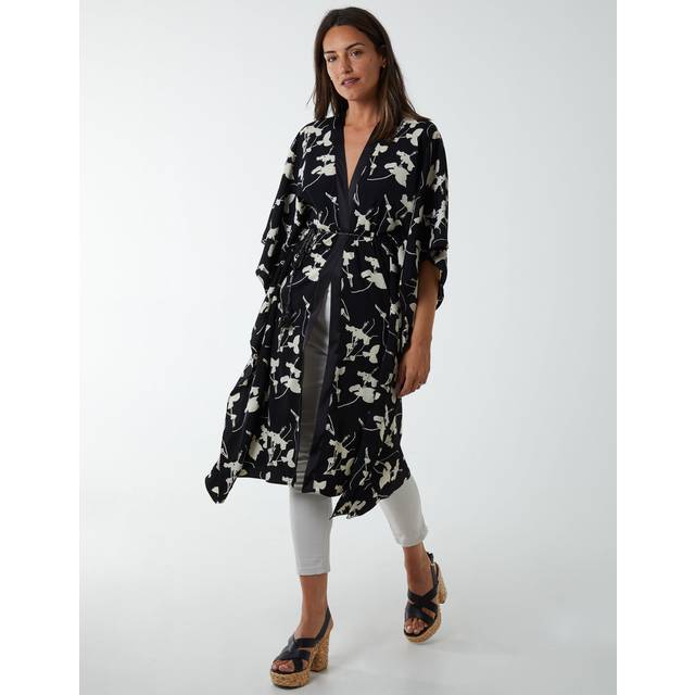 Kimono Midi With Satin Bands - S/M / BLACK PATTERN