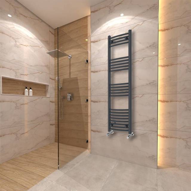 (1400x400mm) Warmehaus Curved Heated Towel Rail Central Heating for Bathroom Kitchen Radiator Ladder Anthracite Grey