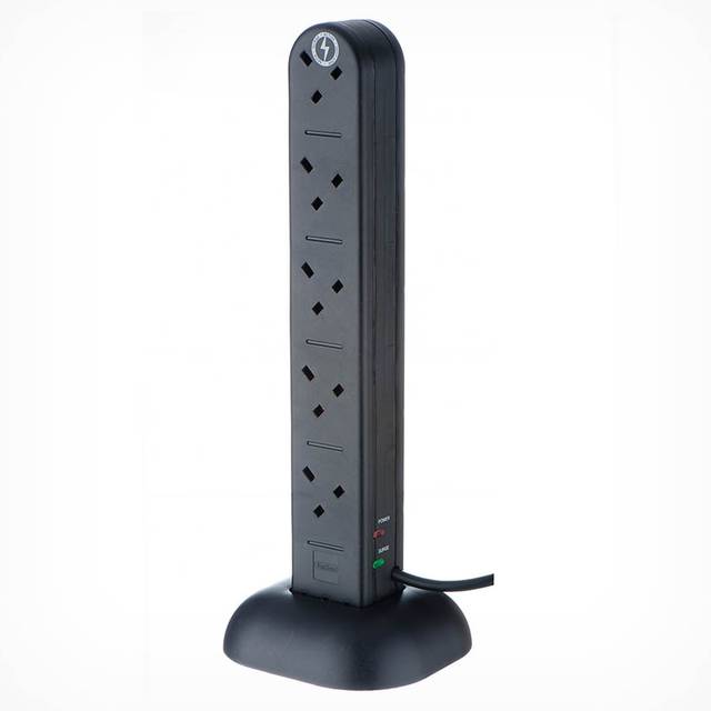 Vonhaus 10 Socket Tower - Black, Black