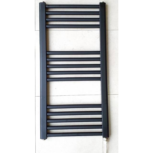 (Black, 400 x 800 Flat) Heat And Things  Black & Anthracite Electric Heated Towel Rail Bathroom Radiator